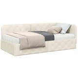 vidaXL Kotna postelja z vzmetnico z vzglavjem krema 90 x 200 cm Žamet | Shoptok.si