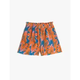 Koton Pleated Shorts With Elastic Waist, Floral Pattern Relaxed Cut.