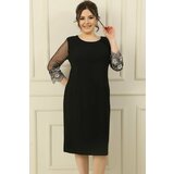 By Saygı Plus Size Lined Dress With Tulle Beads And Floral Embroidery On The Sleeves cene