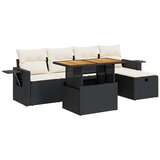 Maison Chic Seti vrtnega pohištva - Vrtna garnitura - Vrtni pohištvo set z blazinami 6-delna črn ratan/akacija, (21796634) | Shoptok.si