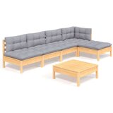  6-dijelna vrtna garnitura od borovine sa sivim jastucima | shoptok.hr