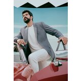 Altinyildiz classics Men's Blue Slim Fit Slim Fit Monocollar Patterned Jacket.