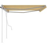vidaXL Ročno zložljiva tenda s stebrički 4,5x3 m rumena in bela | Shoptok.si