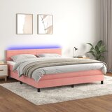  The Living Store Box spring postelja z vzmetnico LED roza 160x200 cm žamet - Box Spring Postelja, (21448677) Cene