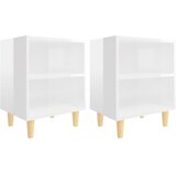  Noćni ormarići s drvenim nogama 2 kom sjajni bijeli 40x30x50 cm | shoptok.hr