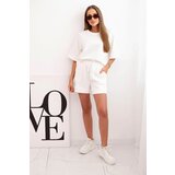 Kesi Włoski Women's butter set with a short-sleeved blouse and shorts with an elastic band ecru | Shoptok.si