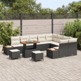 vidaXL 12-dijelni Vrtni Sofa Set s Jastučićima Crna Poly Ratan Akacija | shoptok.hr
