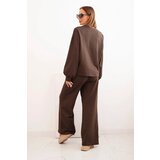Polski Women's cotton set with wide legs and a long-sleeve sweatshirt brown | shoptok.hr