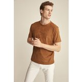 Grimelange ENZO Brown Suede Men's Basic Slim Fit T-shirt. | Shoptok.si