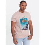 Ombre Men's printed cotton t-shirt California - pink | Shoptok.si
