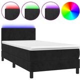 vidaXL Box spring postelja z vzmetnico LED črna 90x200 cm žamet, (20725479) Cene