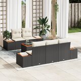 vidaXL 6-delni vrtni set kavčev z blazinami črn poli ratan akacija | Shoptok.si