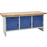 eurokraft basic Delovna miza z zaprtimi stranicami, 2 predala, 3 vrat, širina 2000 mm, svetlo sive / encijan modre barve | Shoptok.si