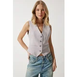  Women's Gray Body-Fitting Short Woven Vest