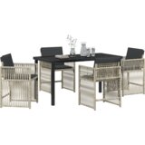 vidaXL Set vrtne jedilnice s 5 kosi in oblazinjenjem, svetlo siva, poliran ratan, Vrtna miza, črna, 140x80x73 cm, kaljeno steklo | Shoptok.si