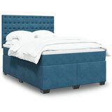 vidaXL Box spring postelja z vzmetnico modra 160x200 cm žamet | Shoptok.si