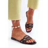 FJ1 Women's Eco Leather Flat Heel Black Sandals Moldela Cene