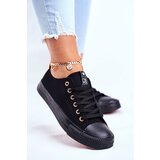 EVENTO Women's Classic Sneakers Black with Gold Eyelets Ecoma | Shoptok.si