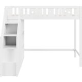 Lumor Postelja Mezzanine 90x200 cm - s policami in stopnicami za shranjevanje - masivni les - bela, (22155597) | Shoptok.si