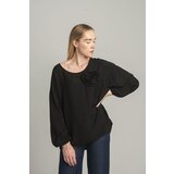 FASHION Black oversize blouse with a decorative flower | Shoptok.si