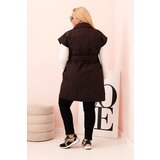 Kesi Włoski Women's Plus Size quilted vest with belt and collar brown | shoptok.hr