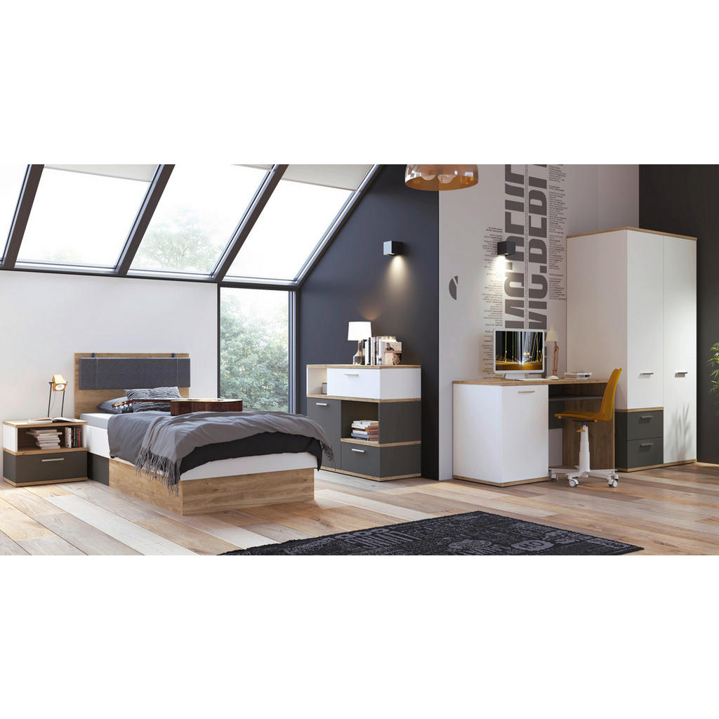 Modern Living Postelja Twenty, Barva Hrasta, Barva Grafita, 120x200cm | Shoptok.si