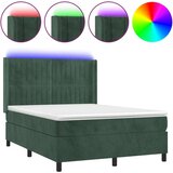 vidaXL Krevet box spring s madracem LED tamnozeleni 140x200 cm baršun | shoptok.hr