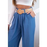 Kesi Włoski Women's viscose trousers with a decorative belt denim | Shoptok.si