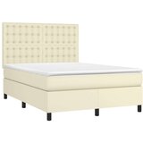  Box spring postelja z vzmetnico LED krem 140x190cm umetno usnje, (20899894) | Shoptok.si