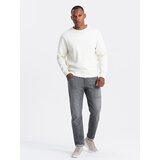 Ombre Men&#039;s TAPER FIT denim pants with stitching and rolled up legs - gray cene