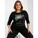 Fashion Hunters Black plus size blouse with application and inscription Cene
