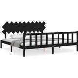 The Living Store Posteljni okvir z vzglavjem črn 200x200 cm trden les - Posteljni Okvir, (21524587) | Shoptok.si