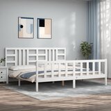 vidaXL Posteljni okvir z vzglavjem bel 200x200 cm trden les Cene