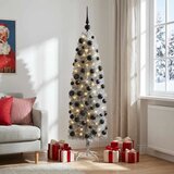  Umjetno usko božićno drvce s kuglicom 180 cm 300 LED lampica - 180 cm s LED-ima i crnim lopticama | shoptok.hr