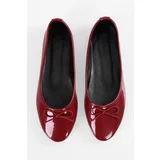 Shoeberry Women's Baily Burgundy Patent Leather Bow Daily Flats