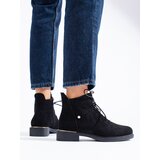 SHELOVET Suede black women's lace-up ankle boots Cene