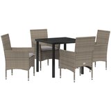 vidaXL 5-dijelni vrtni blagovaonski set s jastučićima siva poli ratan, vrtni stol crni 80x80x73 cm kaljeno staklo Cijene