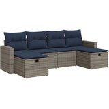 vidaXL Vrtna garnitura - 6-dijelni set vrtnih sofa od poliratana s jastucima sivi - Siva sa spremištem 1 | shoptok.hr