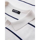 Ombre Men's horizontal striped polo longsleeve with viscose - white and navy blue | ePonuda.com