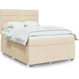 vidaXL Box spring postelja z vzmetnico krem 140x200 cm blago | Shoptok.si