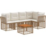  Set vanjskih sofa 6 pcs Prirodna i krema bijela Poliester - Prirodna sa stolom | shoptok.hr