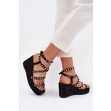 Boto Wedge Sandals For Women With Decoration On Straps Black Lunara | Shoptok.si