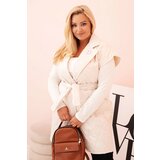 Kesi Włoski Plus Size women&#039;s quilted vest with belt and collar light beige cene