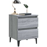 vidaXL Nočna omarica s kovinskimi nogami siva sonoma 40x35x50 cm | Shoptok.si