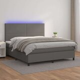 vidaXL Krevet box spring s madracem LED sivi 180x200cm od umjetne kože | shoptok.hr