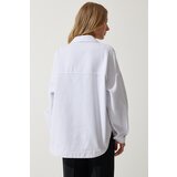  Women's White Star Embroidered Oversize Shirt Jacket | Eponuda.ba