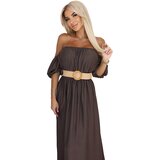 numoco basic 614-1 Boho maxi dress with off-the-shoulder straps - chocolate | Shoptok.si