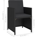  6-dijelni vrtni blagovaonski set od poliratana s jastucima crni | shoptok.hr