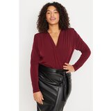 Trendyol Curve Burgundy Pleated Double Breasted Closure Knitted Snap Snap Body Cene