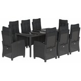  9-dijelni vrtni blagovaonski set s jastucima crni od poliratana Crna 190 cm table length | shoptok.hr